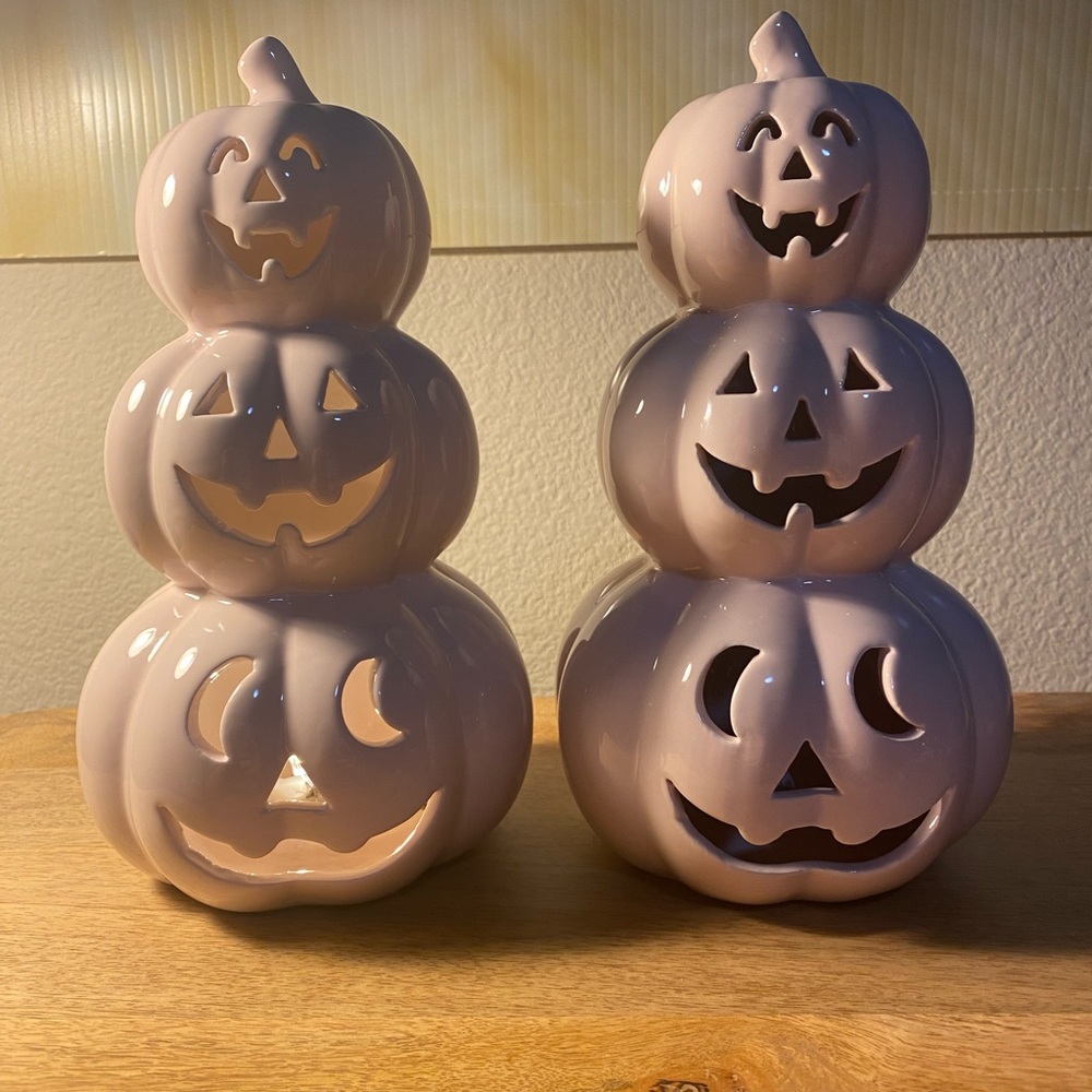 Martha Stewart Set of 2 - Stacked Ceramic Pink Pumpkins - Halloween Decor - New - Picture 7 of 7